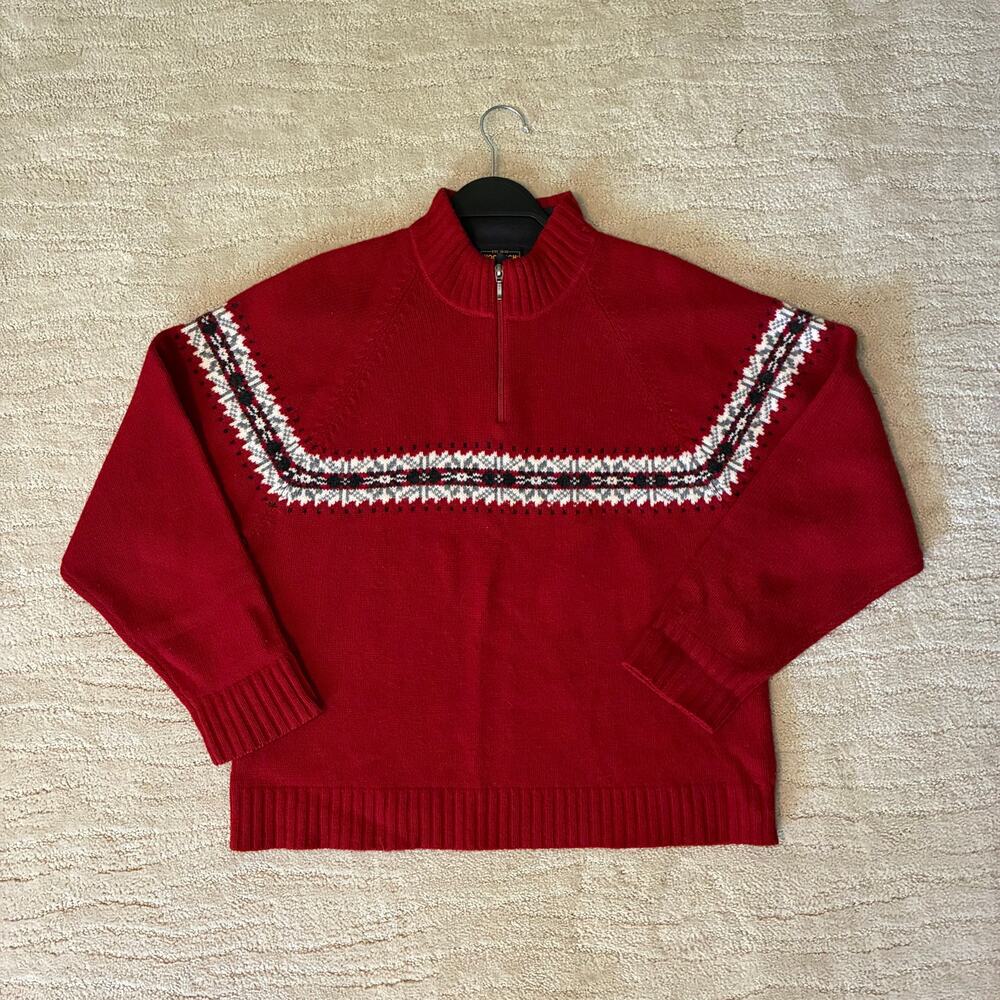Vintage 90s Woolrich Women L Lambs Wool Faire Isle Knit Sweater Grandmacore